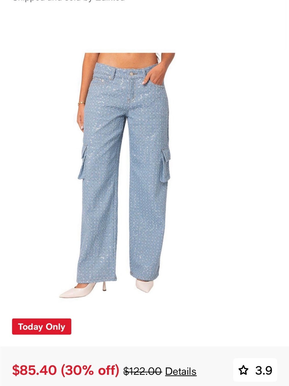 Edikted Light Blue Sparkle Straight-Leg Cargo Pants